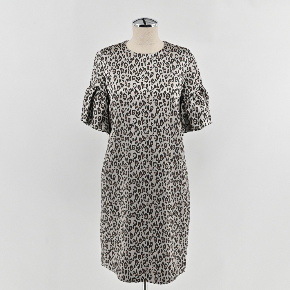 Banana Republic Leopard Dress Womens Size 4 Animal Print Ruffle Sleeve Shift
